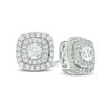 1 CT. T.W. Diamond Double Cushion Frame Infinity-Side Vintage-Style Stud Earrings in 14K White Gold