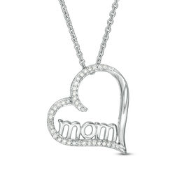 1/10 CT. T.W. Diamond &quot;mom&quot; Tilted Outline Heart Pendant in Sterling Silver