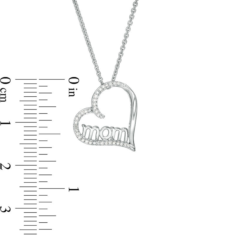 1/10 CT. T.W. Diamond "mom" Tilted Outline Heart Pendant in Sterling Silver