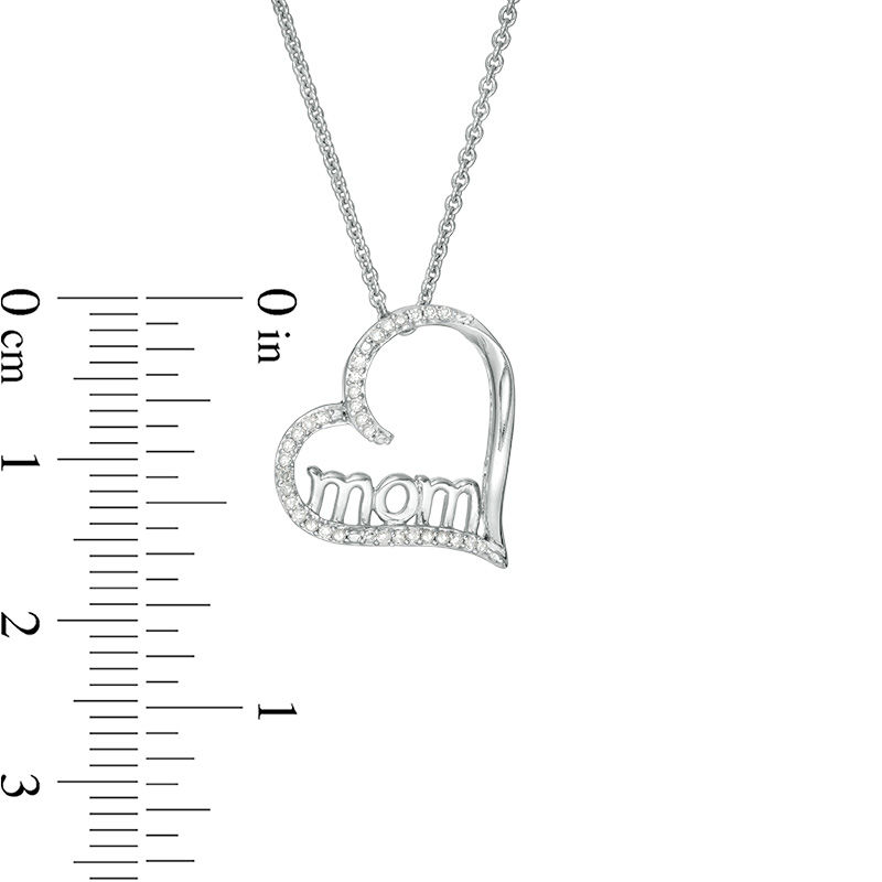 Main Image 2 of 1/10 CT. T.W. Diamond "mom" Tilted Outline Heart Pendant in Sterling Silver