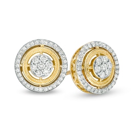 1/3 CT. T.W. Multi-Diamond Double Frame Vintage-Style Stud Earrings in 10K Gold