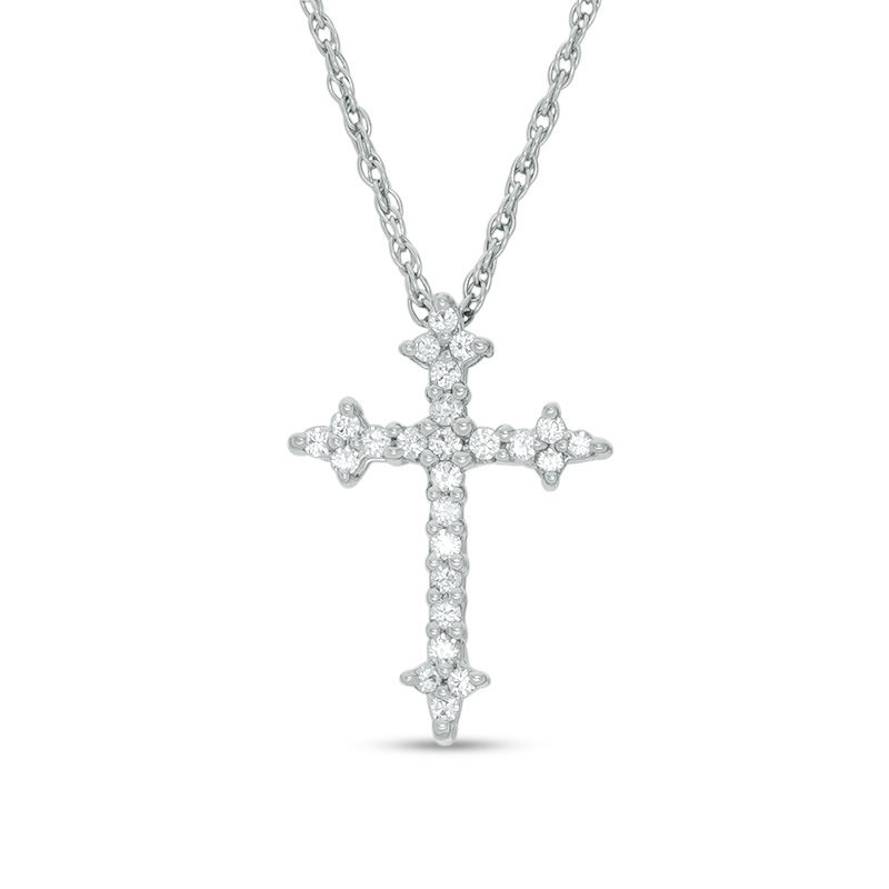 1/10 CT. T.W. Diamond Gothic-Style Cross Pendant in 10K White Gold