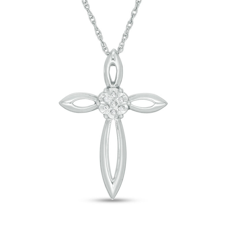 Diamond Accent Open Cross Pendant in Sterling Silver