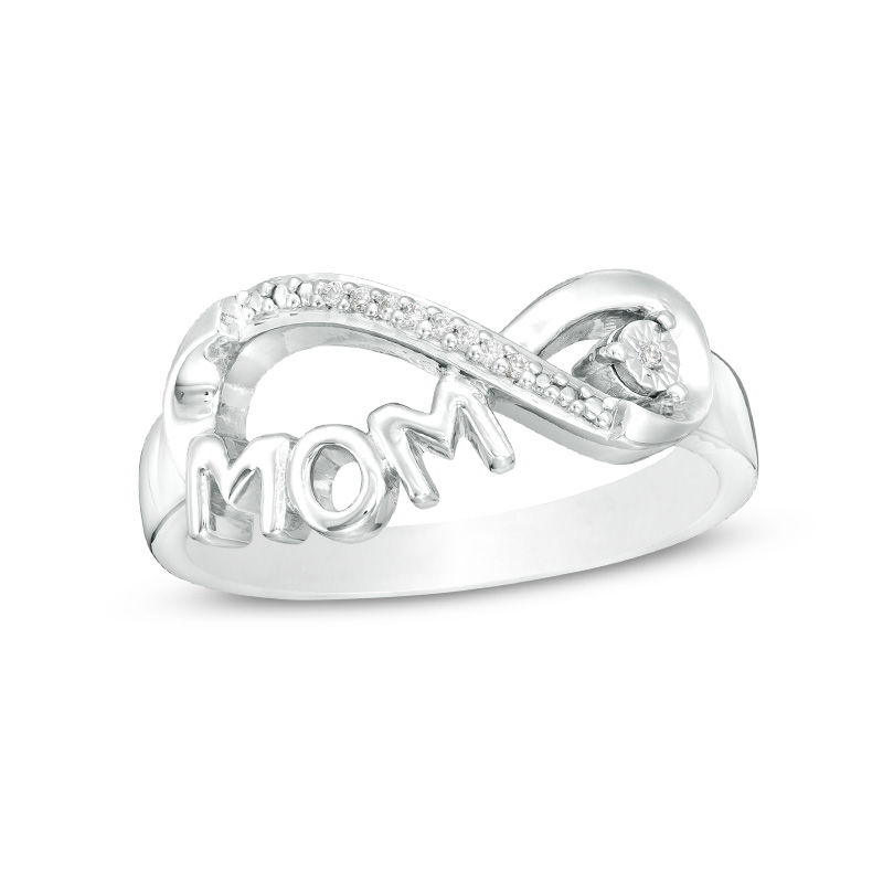 Diamond Accent "MOM" Sideways Infinity Ring in Sterling Silver