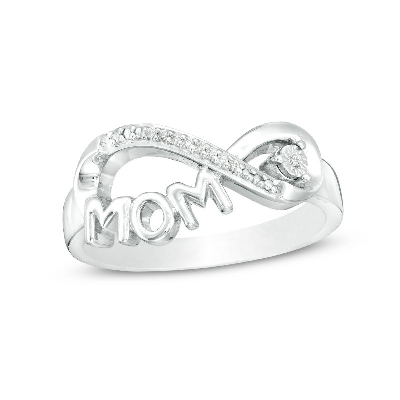 Main Image 1 of Diamond Accent "MOM" Sideways Infinity Ring in Sterling Silver
