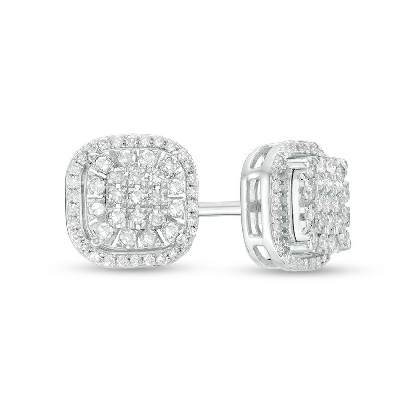 1/3 CT. T.W. Composite Diamond Double Cushion Frame Stud Earrings in 10K White Gold