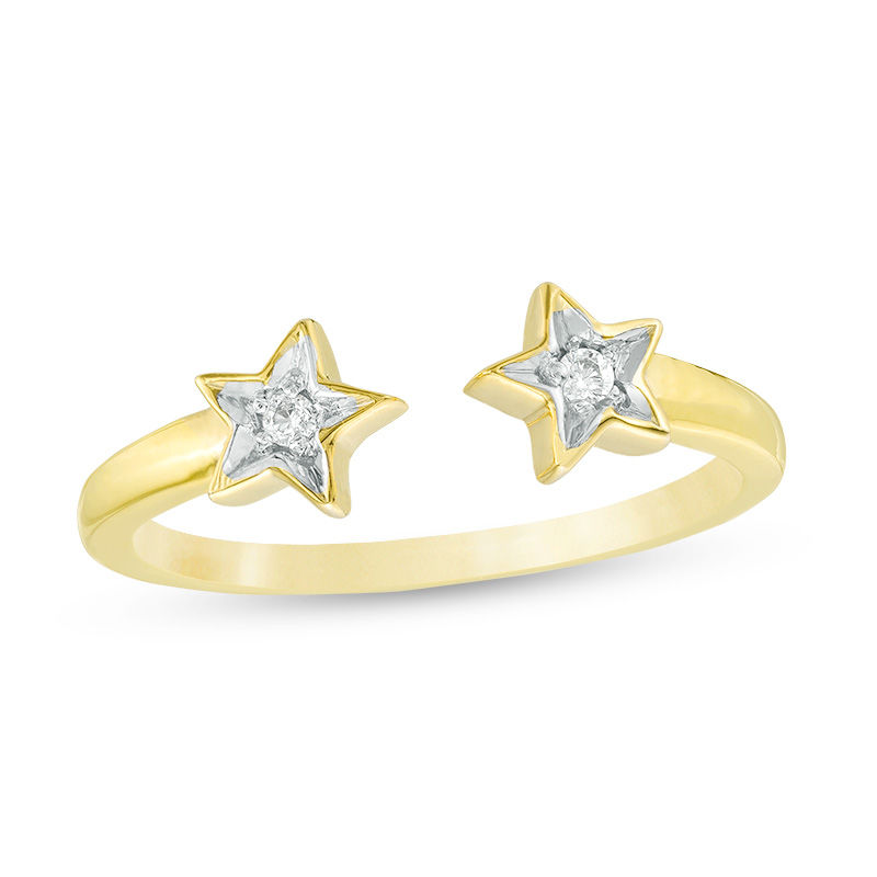 Main Image 1 of Diamond Accent Star Open Midi Ring in Sterling Silver with 14K Gold Plate - Size 4