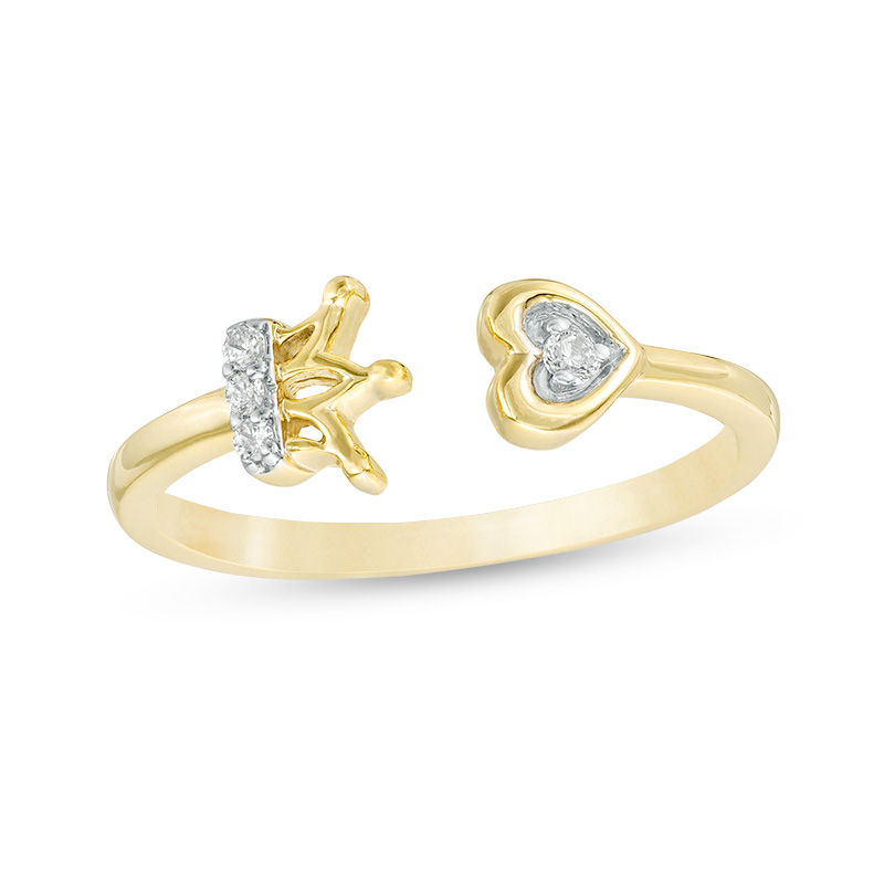 Main Image 1 of Diamond Accent Heart and Crown Open Midi Ring in Sterling Silver with 14K Gold Plate - Size 4