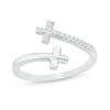 Thumbnail Image 1 of 1/20 CT. T.W. Diamond Cross Bypass Open Midi Ring in Sterling Silver - Size 4