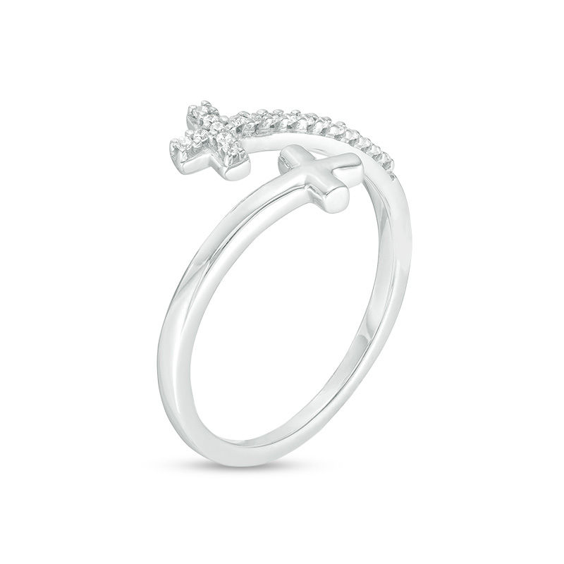 Main Image 2 of 1/20 CT. T.W. Diamond Cross Bypass Open Midi Ring in Sterling Silver - Size 4
