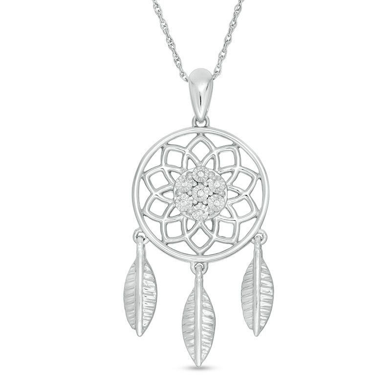 Diamond Accent Dreamcatcher Pendant in Sterling Silver