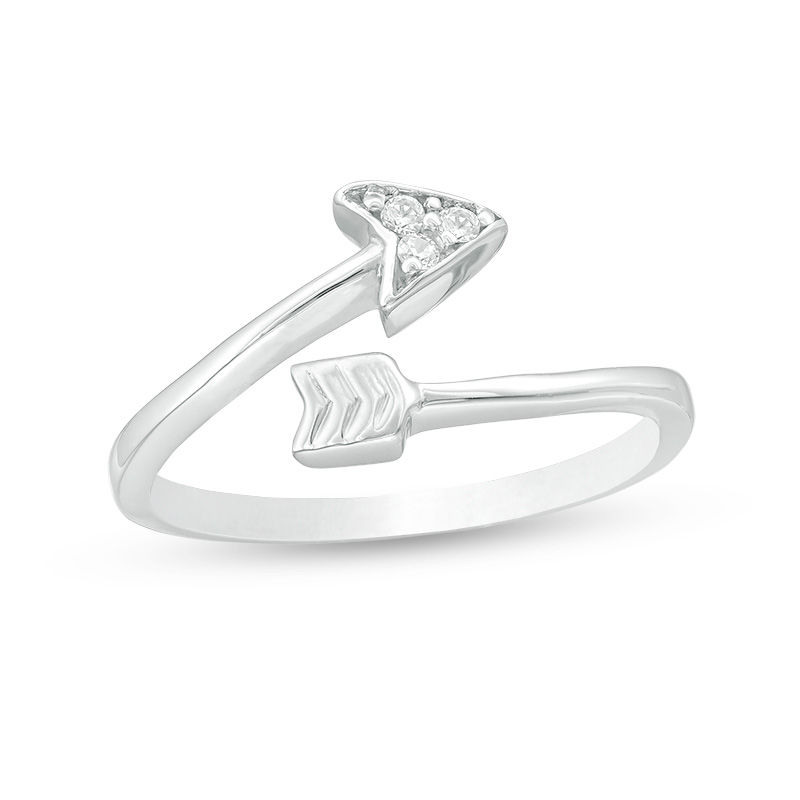 Diamond Accent Arrow Wrap Open Midi Ring in Sterling Silver - Size 4