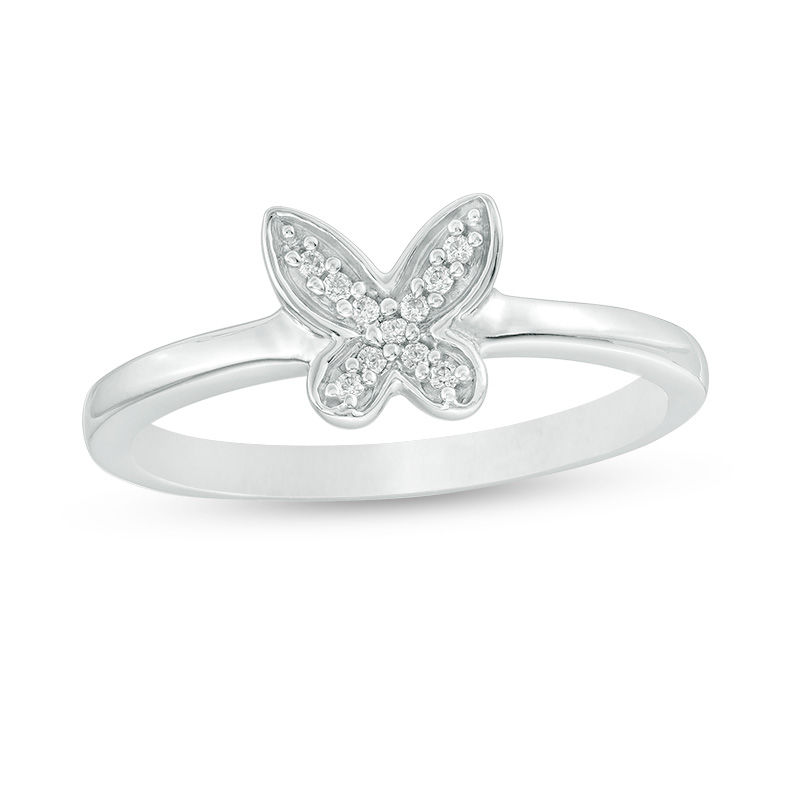 Diamond Accent Butterfly Midi Ring in Sterling Silver - Size 4