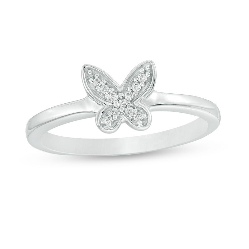 Main Image 1 of Diamond Accent Butterfly Midi Ring in Sterling Silver - Size 4