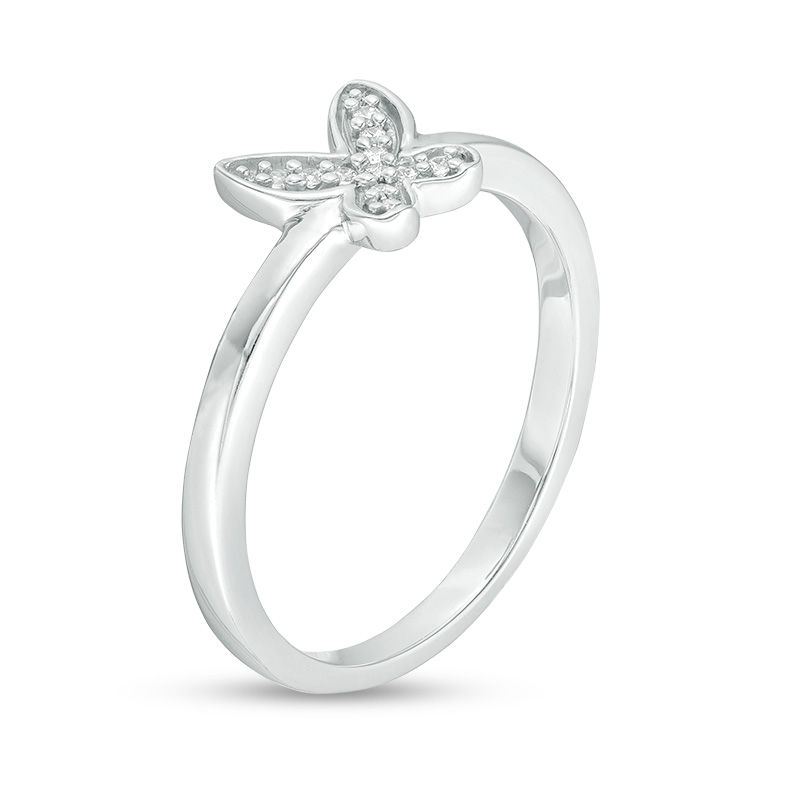 Diamond Accent Butterfly Midi Ring in Sterling Silver - Size 4