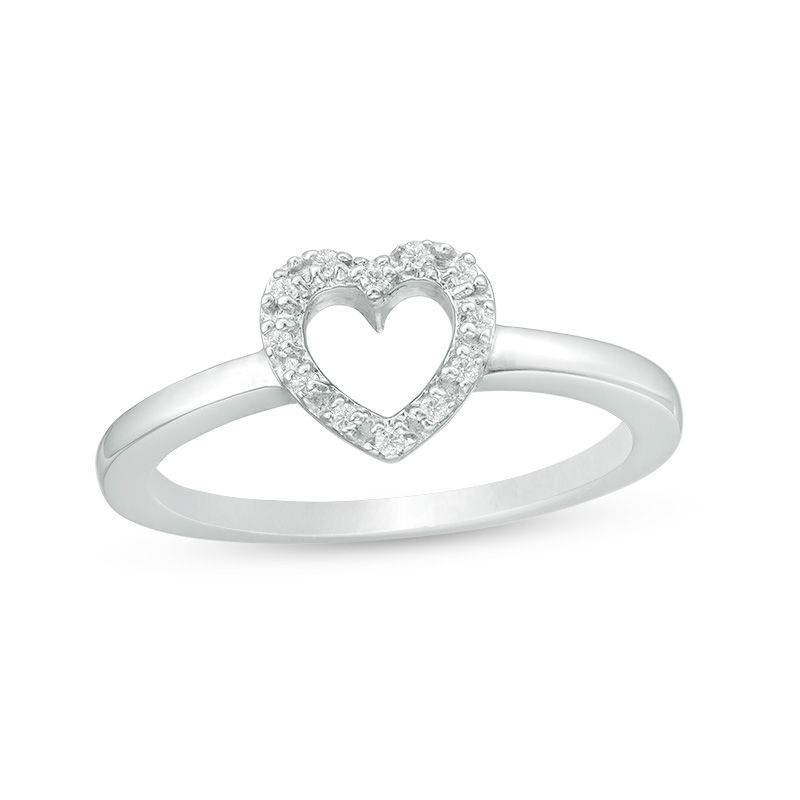 Diamond Accent Heart Outline Midi Ring in Sterling Silver - Size 4