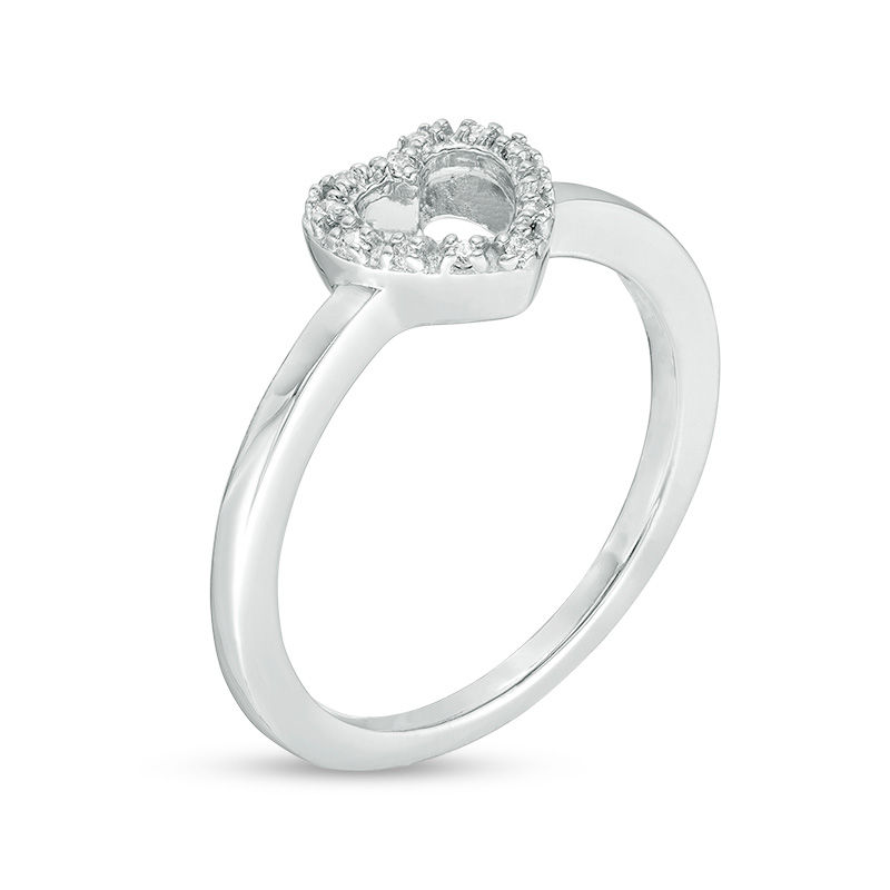 Diamond Accent Heart Outline Midi Ring in Sterling Silver - Size 4