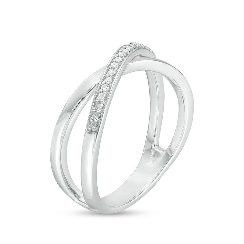 Diamond Accent Crossover Midi Ring in Sterling Silver - Size 4