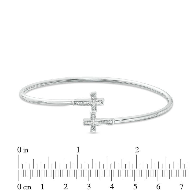 1/20 CT. T.W. Diamond Cross Open Flex Bangle in Sterling Silver