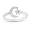 Thumbnail Image 0 of Diamond Accent Crescent Moon and Star Open Ring in Sterling Silver