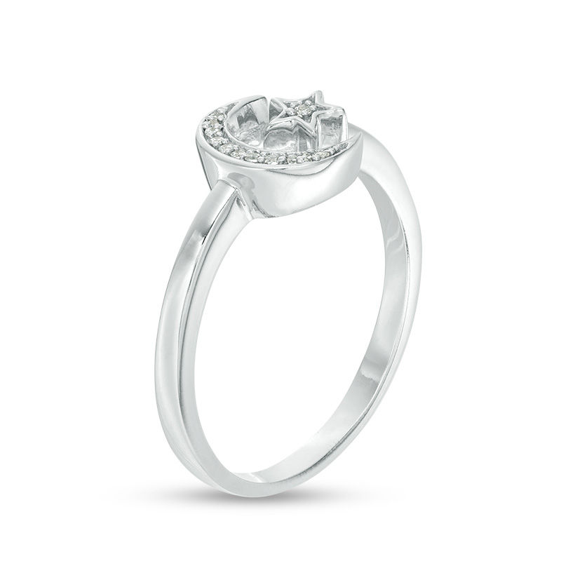 Main Image 2 of Diamond Accent Crescent Moon and Star Open Ring in Sterling Silver