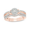 Thumbnail Image 1 of 1/4 CT. T.W. Diamond Double Frame V-Sides Bridal Set in 10K Rose Gold