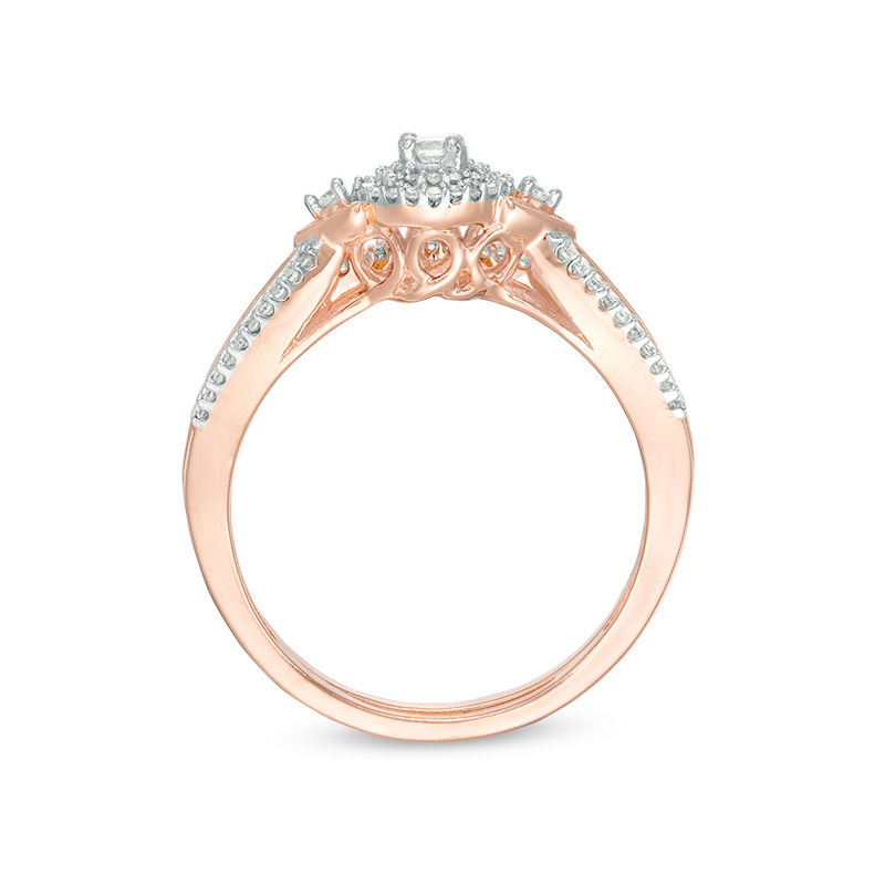 Main Image 5 of 1/4 CT. T.W. Diamond Double Frame V-Sides Bridal Set in 10K Rose Gold
