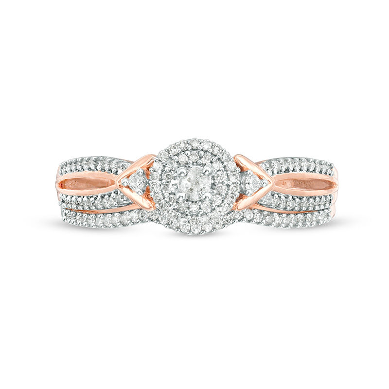 Main Image 6 of 1/4 CT. T.W. Diamond Double Frame V-Sides Bridal Set in 10K Rose Gold