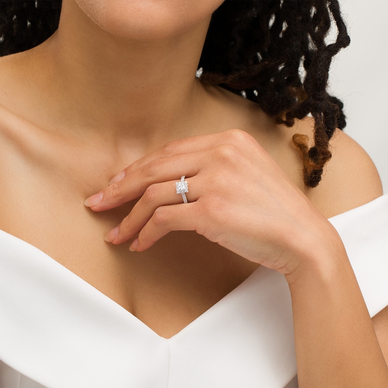 Main Image 2 of Love's Destiny by Zales 1 CT. T.W. Certified Princess-Cut Diamond Frame Engagement Ring in 14K White Gold (I/SI2)