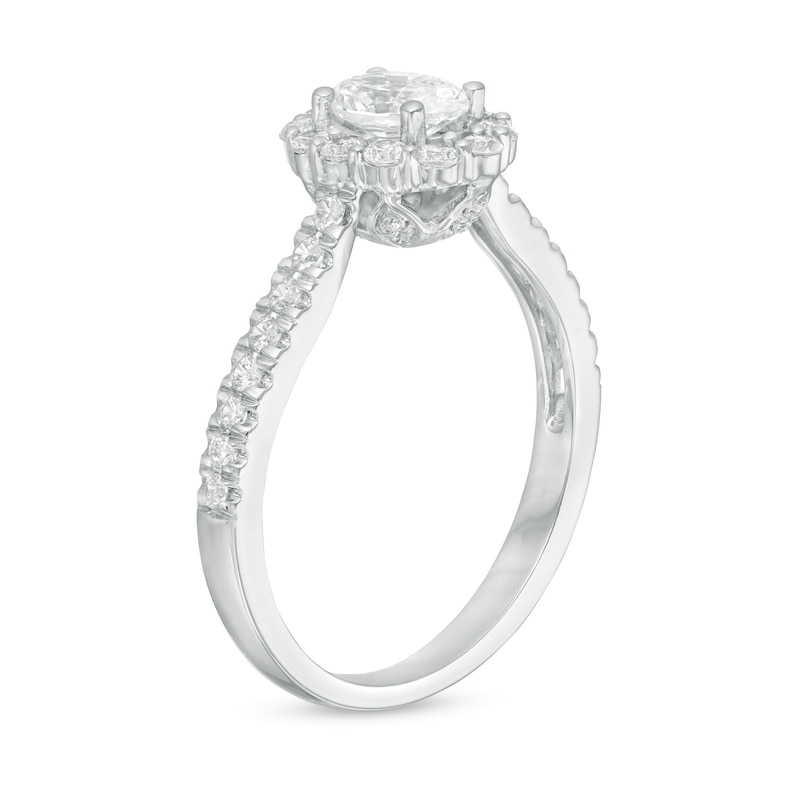 Love's Destiny by Zales 1 CT. T.W. Certified Oval Diamond Scallop Frame Engagement Ring in 14K White Gold (I/SI2)