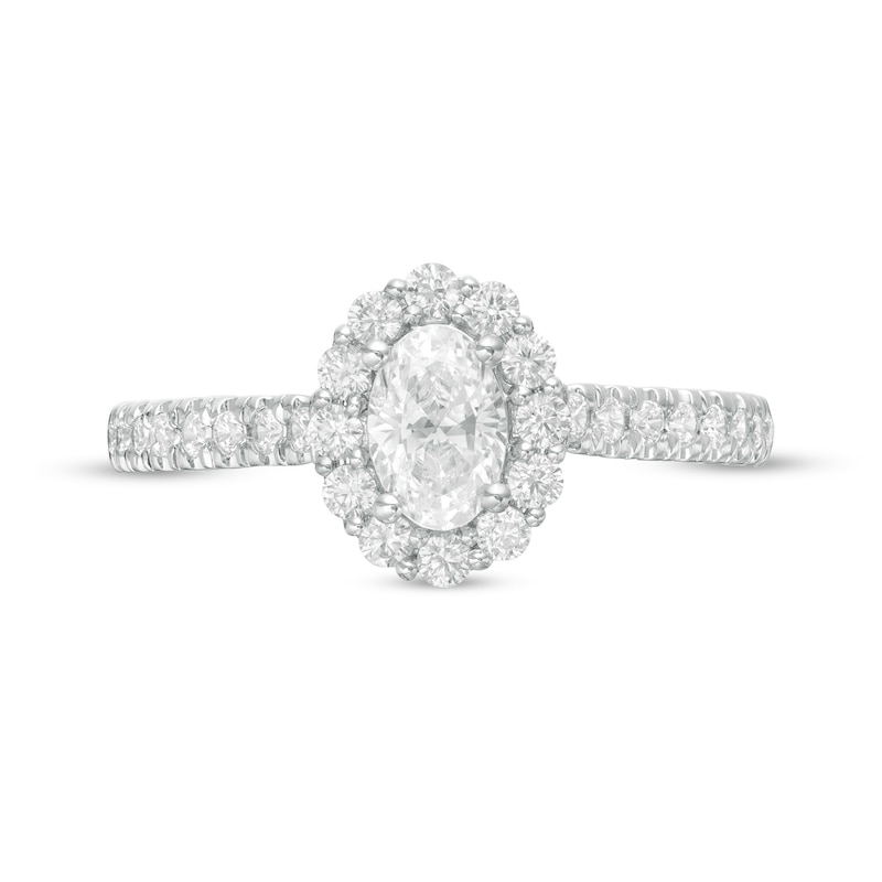 Love's Destiny by Zales 1 CT. T.W. Certified Oval Diamond Scallop Frame Engagement Ring in 14K White Gold (I/SI2)