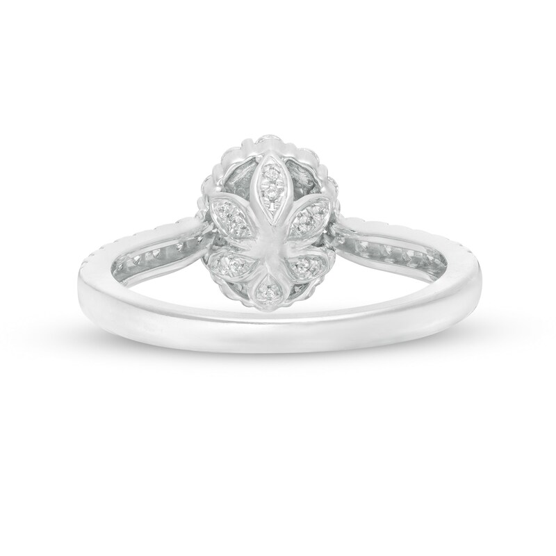 Main Image 5 of Love's Destiny by Zales 1 CT. T.W. Certified Oval Diamond Scallop Frame Engagement Ring in 14K White Gold (I/SI2)