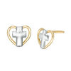 Child's Heart and Cross Stud Earrings in 14K Two-Tone Gold