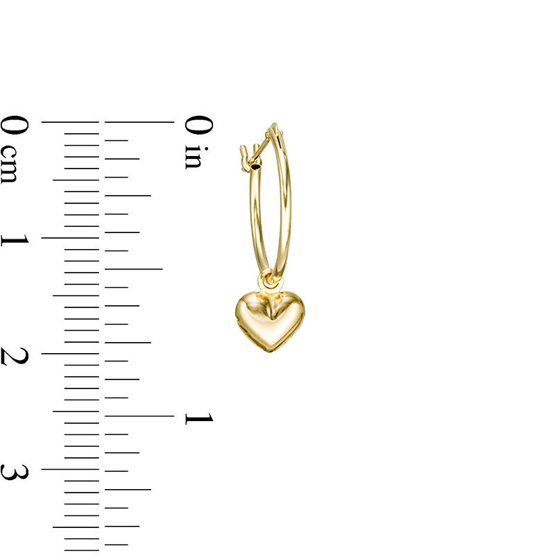 Child's Puff Heart Dangle Hoop Earrings in 14K Gold