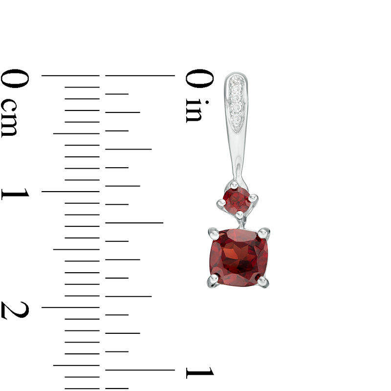 Main Image 2 of Cushion-Cut and Round Garnet with Diamond Accent Drop Earrings in Sterling Silver