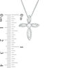 Thumbnail Image 2 of 4.0mm Button Freshwater Cultured Pearl and Lab-Created White Sapphire Loop Cross Pendant in Sterling Silver