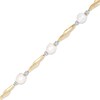 Thumbnail Image 1 of Button Freshwater Cultured Pearl and Diamond Accent Wave Link Bracelet in Sterling Silver with 10K Gold Plate-7.5"