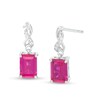 Thumbnail Image 0 of Emerald-Cut Lab-Created Ruby and White Sapphire Infinity Drop Earrings in Sterling Silver