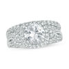 Thumbnail Image 1 of Lab-Created White Sapphire Cushion Frame Twist Bridal Set in Sterling Silver
