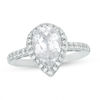 Thumbnail Image 1 of Pear-Shaped Lab-Created White Sapphire Frame Ring in Sterling Silver