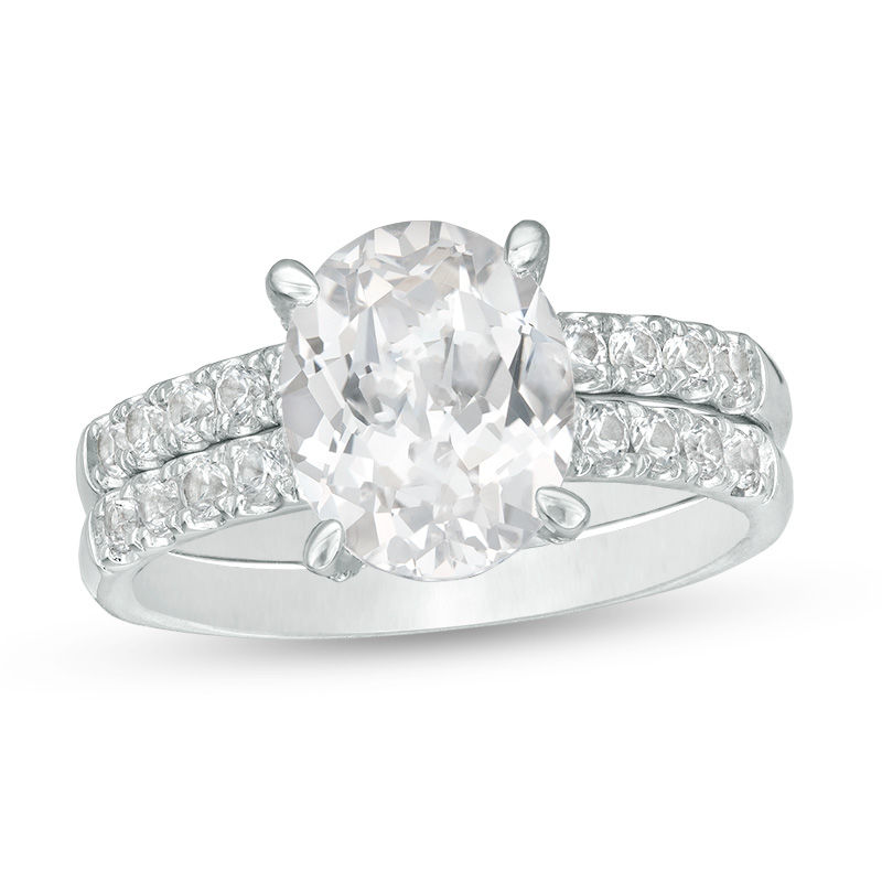 Oval Lab-Created White Sapphire Bridal Set in Sterling Silver