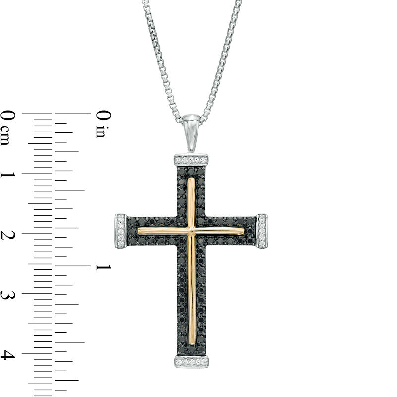 Main Image 2 of Men's 1 CT. T.W. Enhanced Black and White Diamond Cross Pendant in Two-Tone Sterling Silver and 10K Gold - 22"