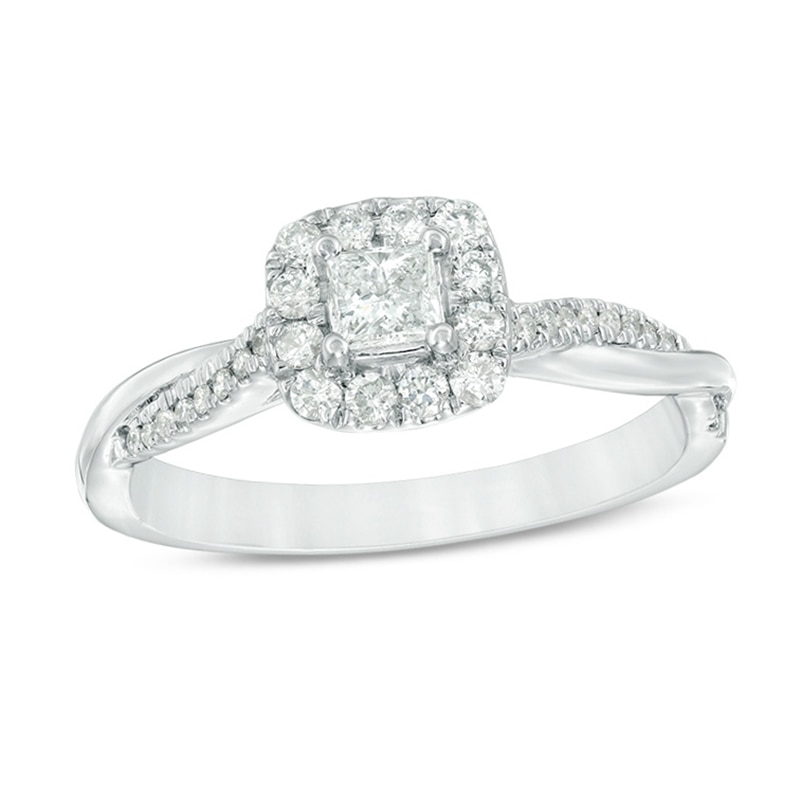 3/8 CT. T.W. Princess-Cut Diamond Frame Twist Engagement Ring in 10K White Gold