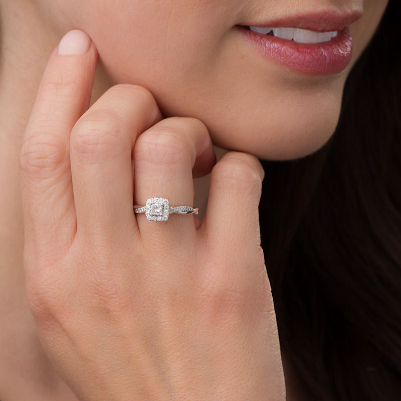 3/8 CT. T.W. Princess-Cut Diamond Frame Twist Engagement Ring in 10K White Gold