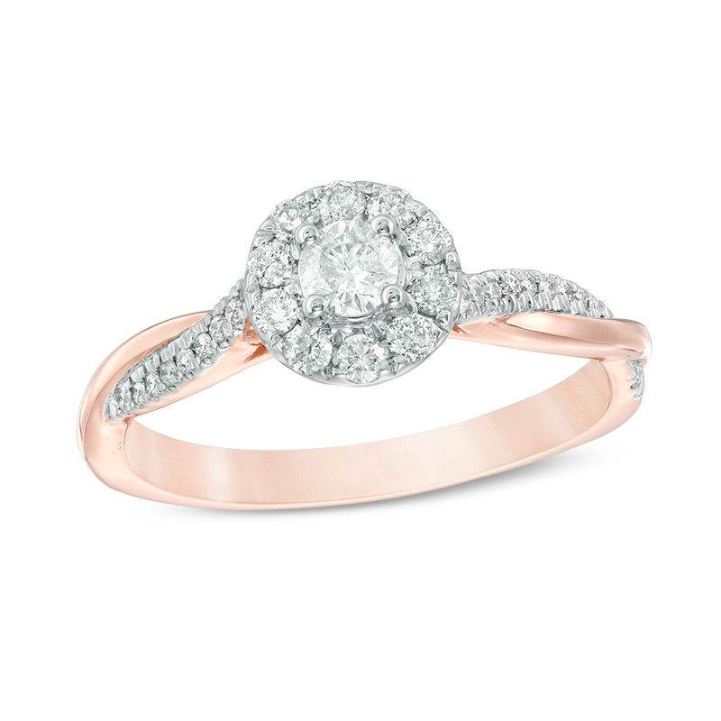 Main Image 1 of 3/8 CT. T.W. Diamond Frame Twist Engagement Ring in 10K Rose Gold