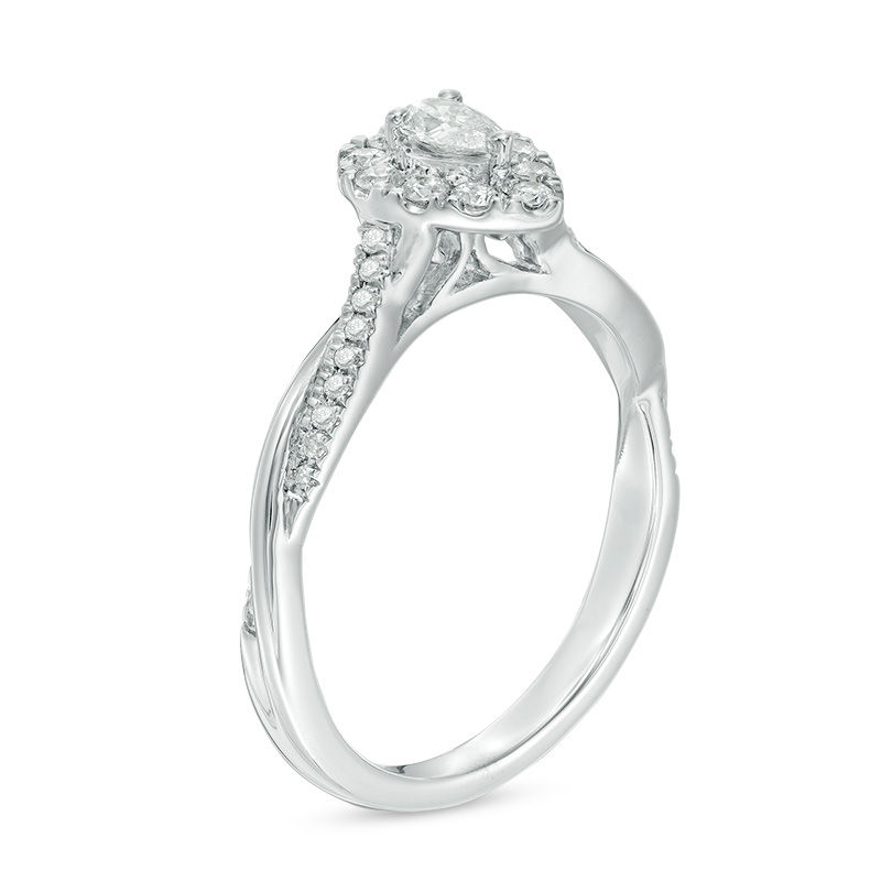 Main Image 2 of 3/8 CT. T.W. Pear-Shaped Diamond Frame Twist Engagement in 10K White Gold