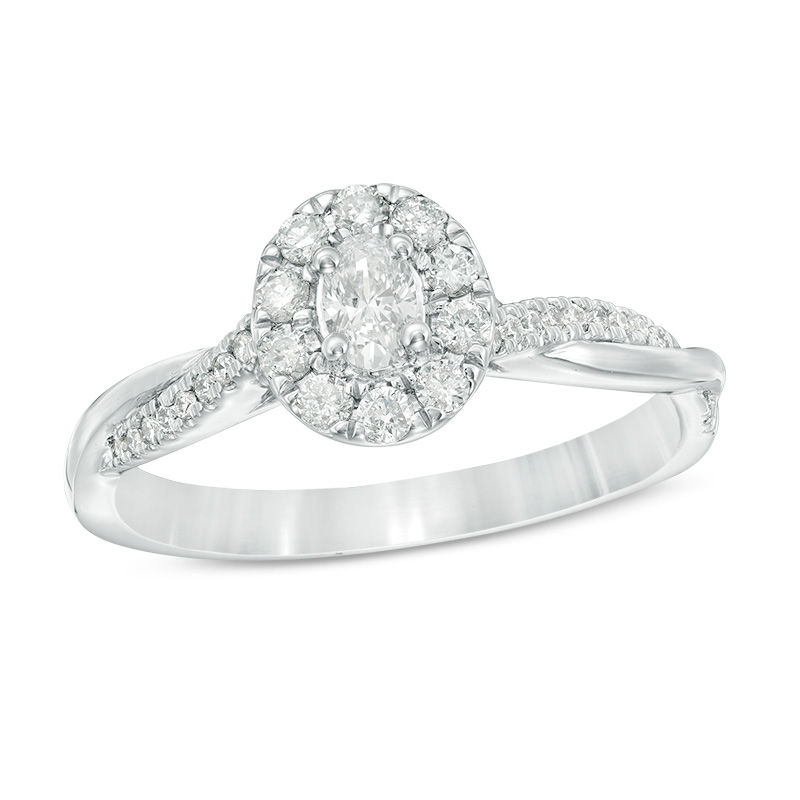 Main Image 1 of 3/8 CT. T.W. Oval Diamond Frame Twist Engagement Ring in 10K White Gold