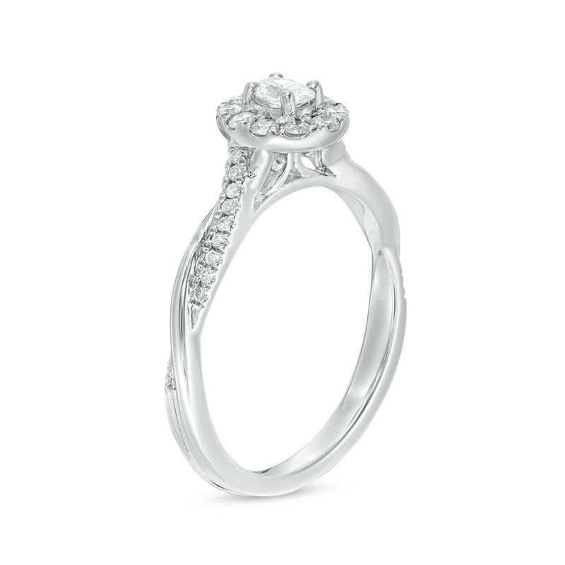 Main Image 2 of 3/8 CT. T.W. Oval Diamond Frame Twist Engagement Ring in 10K White Gold