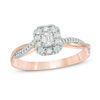 Thumbnail Image 1 of 3/8 CT. T.W. Emerald-Cut Diamond Frame Twist Engagement Ring in 10K Rose Gold