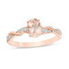 Thumbnail Image 1 of Oval Morganite and Lab-Created White Sapphire Rope Twist Shank Ring in Sterling Silver with 14K Rose Gold Plate